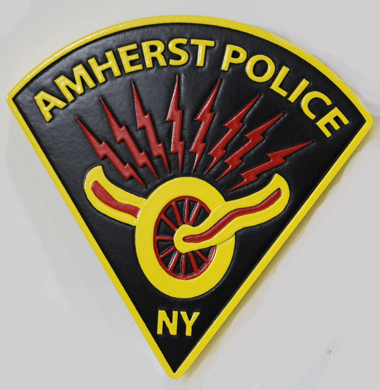 PP-2444 - Carved 2.5-D Raised Relief  HDU Plaque of the Shoulder Patch  of the Police Department of the City of Lancaster, New York 