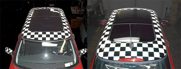 MINI Cooper with Checkerboard Roof Graphic
