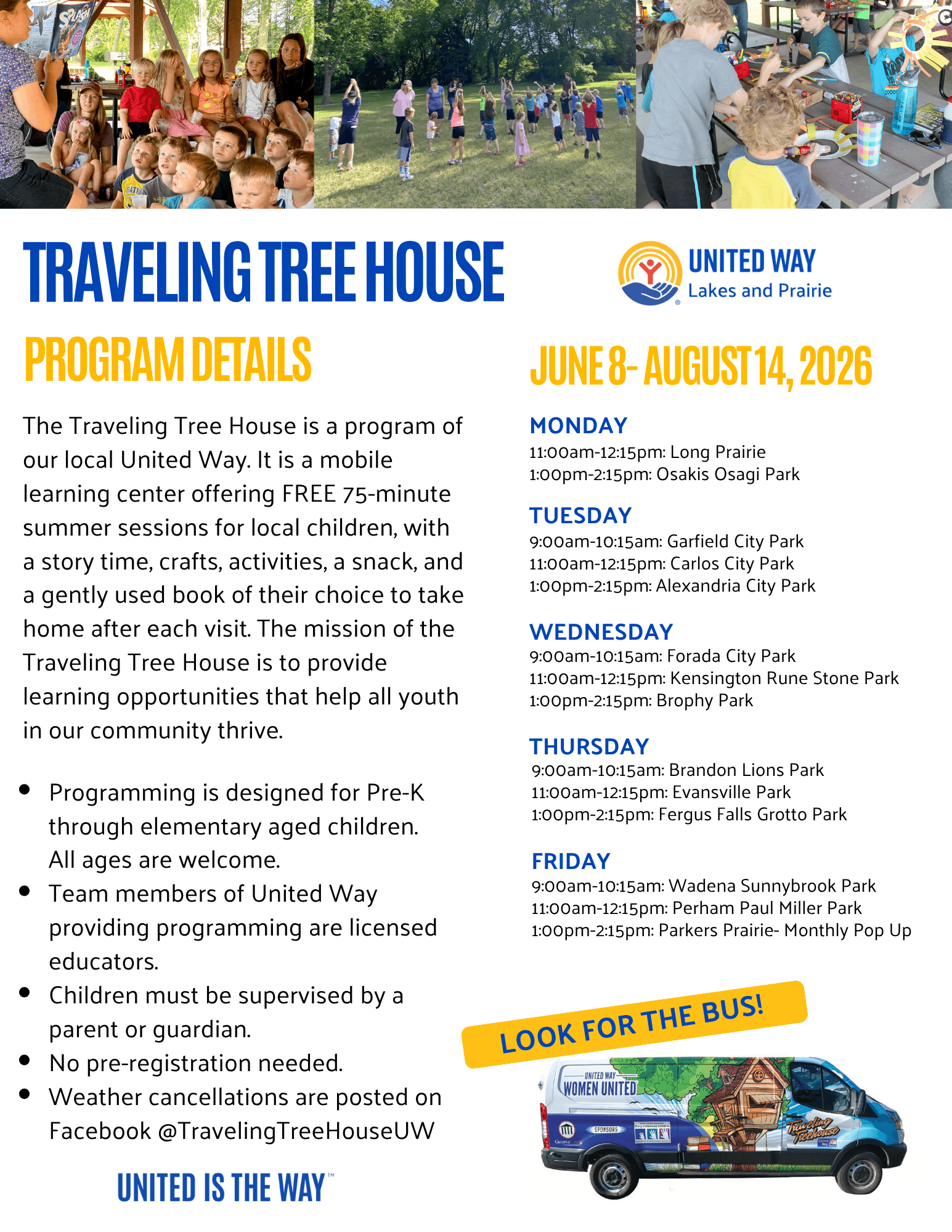 2026 Traveling Tree House Schedule