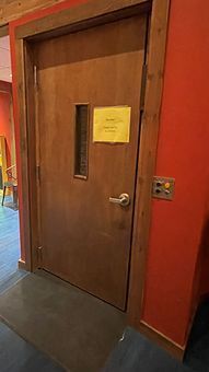 Door to the elevator in the hands-on area of the Smoky Hill Museum.