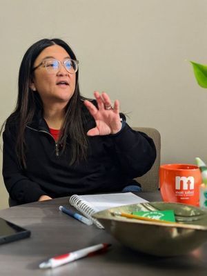 Pictured: Matt Talbot Executive Director Alynn Sampson talks about the refrigerated smart locker idea on April 10, 2026. (Brittany Wren, Stingray Writing)