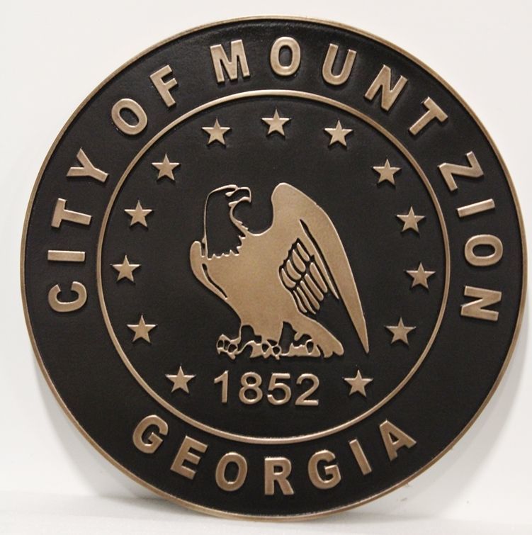 DP-1707 - Carved Bronze-Plated HDU Plaque of the Seal of the City of Mount Zion, Georgia