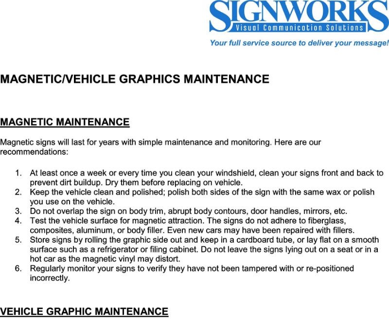 Magnetics & Vehicle Graphics Maintenance