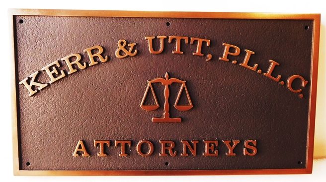 A10042 - Carved, HDU Sign for Attorneys with Metallic Brass Painted Text and Borders