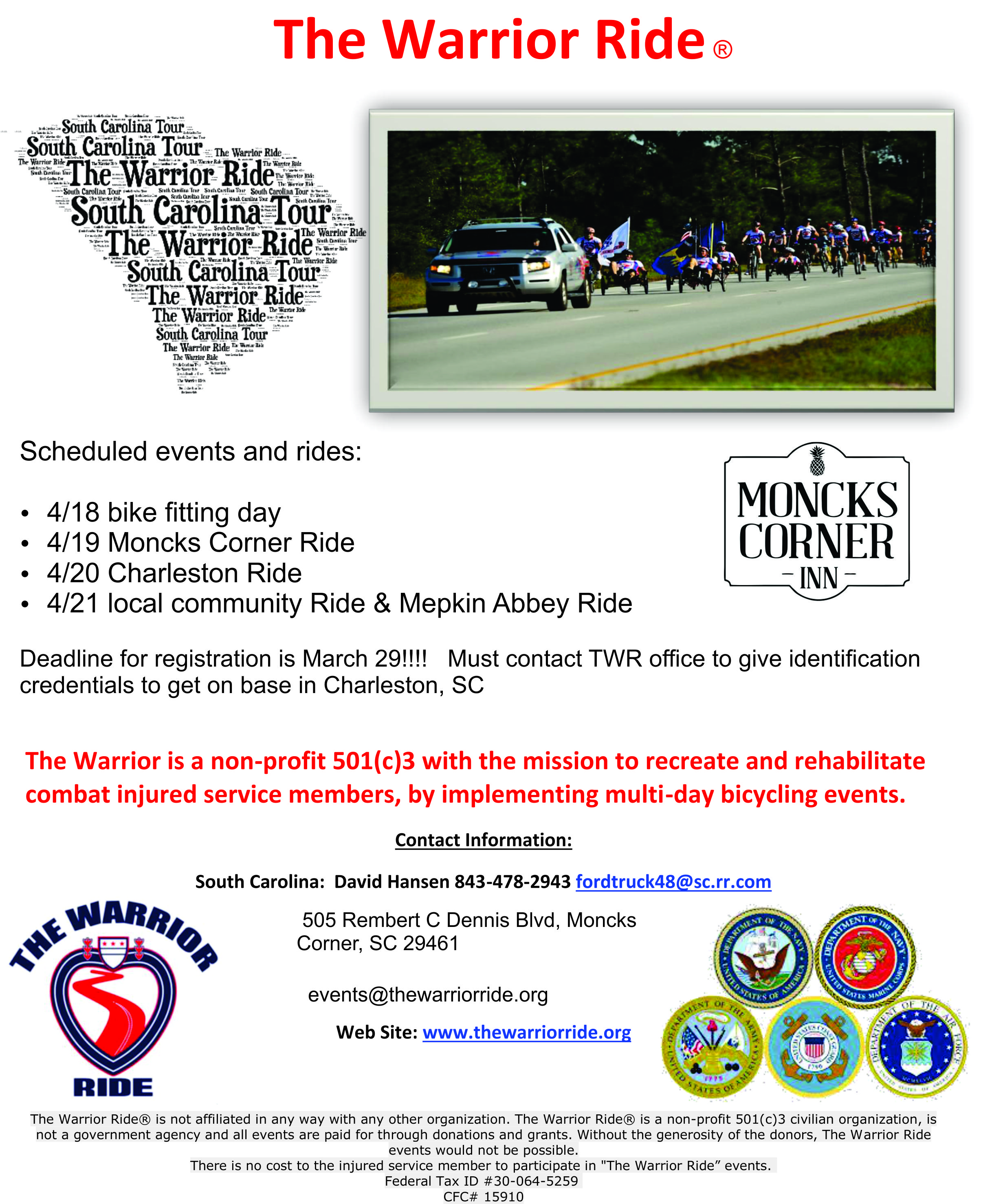 Charleston Ride DEADLINE March 29