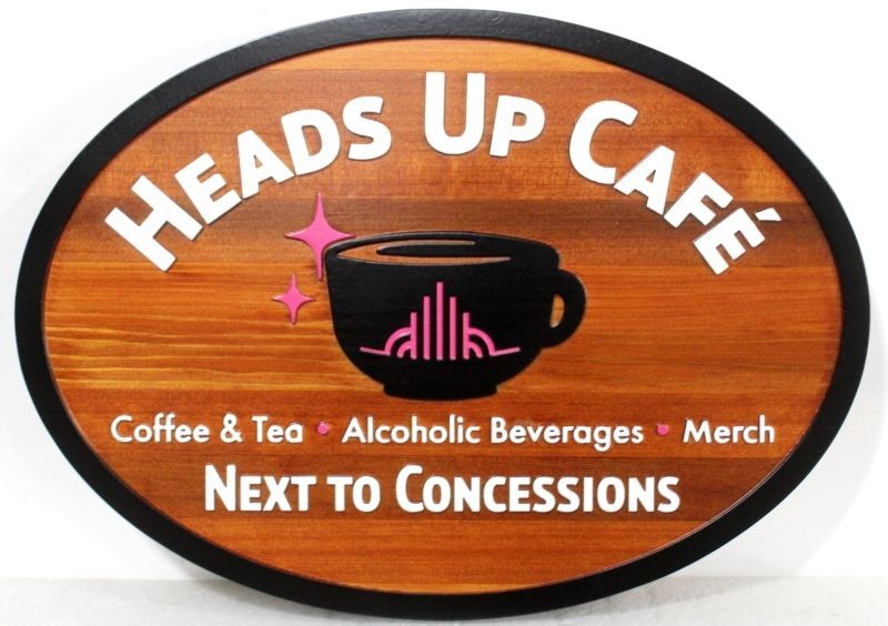 Q25573 - Carved Plaque for "Heads Up Cafe"