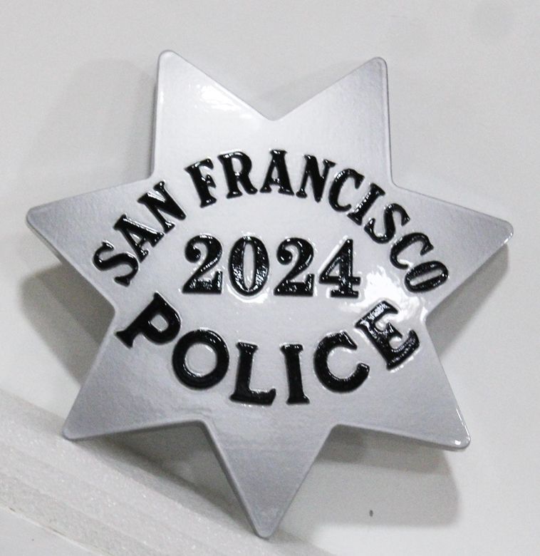 PP-1735 -  Carved 2.5-D Raised Relief HDU Plaque of the     Badge of  a Police Officer of the City of San Francisco