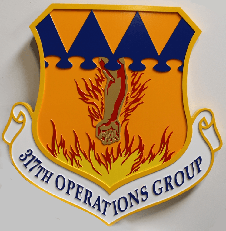 LP-4006 - Carved 2.5-D Multi-Level Raised Relief HDU Plaque of the Crest of the 317th Operations Group