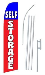 Self Storage Red & Blue Swooper/Feather Flag + Pole + Ground Spike