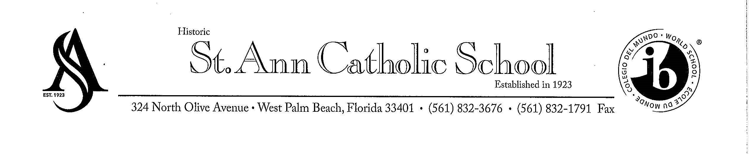 St. Ann Catholic School page header