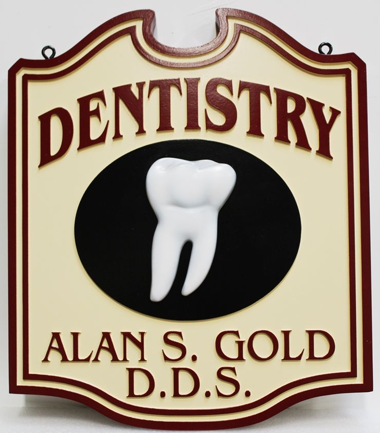 BA11608 - Hanging EntranceSign for a Dentistry Office, with 3D Carved Molar