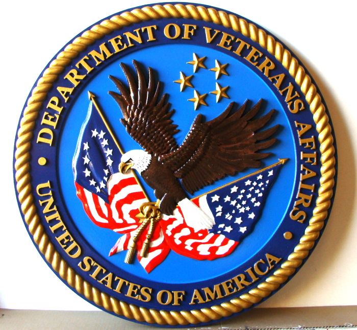 U30281 - 3-D Carved Wooden Wall Plaque of the Seal of the Department of Veteran's Affairs 