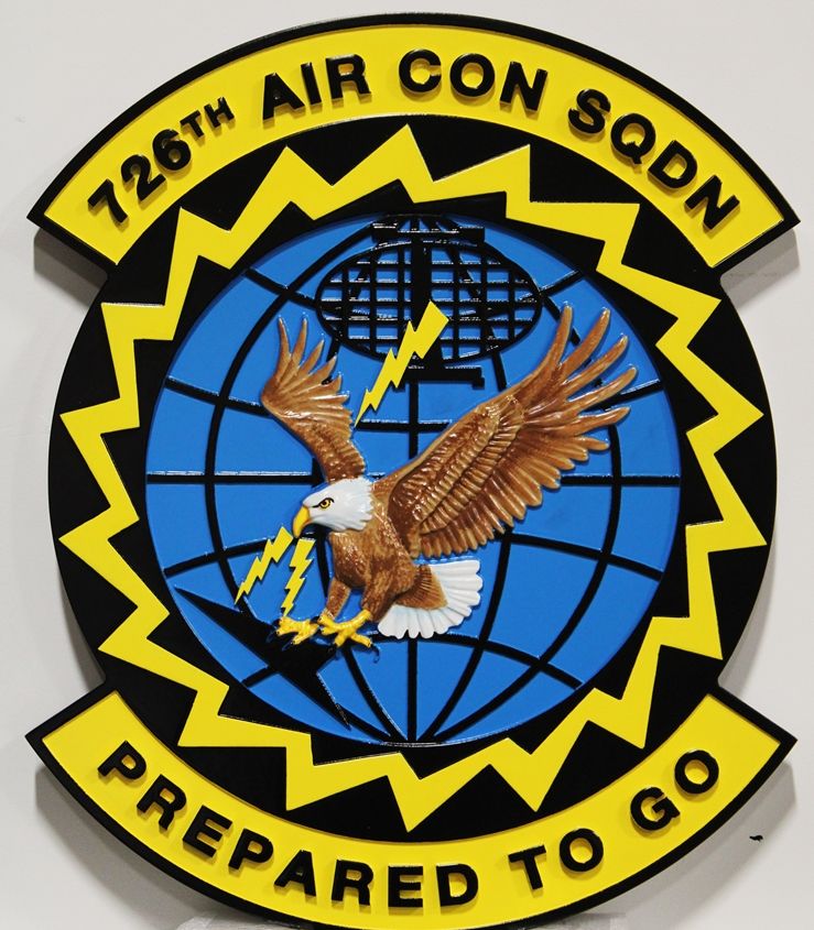 LP-4295 - Carved Plaque of the Crest of the US Air Force's  728th Air Control Squadron, "Prepared to Go", 3-D Artist-Painted