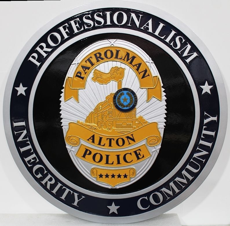 PP-1562 -Carved 2.5-D Multi-level Plaque of a  Badge of a Patrolman of the Alton Police Department, in Texas 