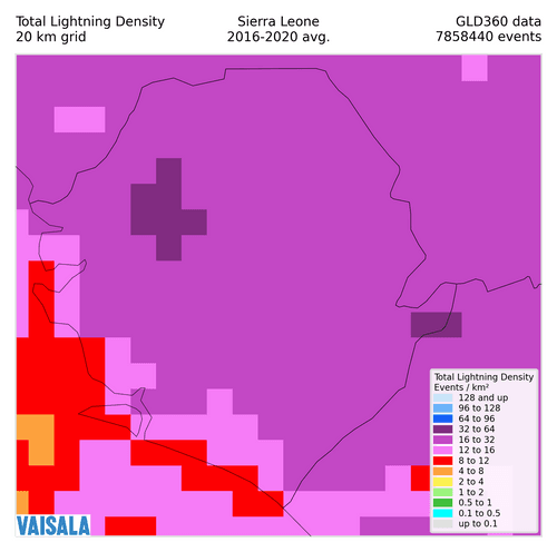 Lightning Flash density for Sierra Leone