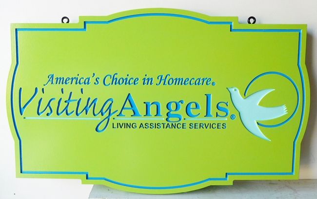 SA28534 - Engraved HDU Sign for the  "Visiting Angels" Living Assistance Services, with Dove as Artwork