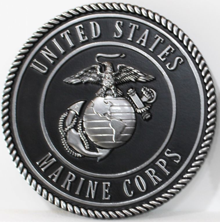 KP-1136-  Carved Plaque of the Emblem of the US Marine Corps, 3-D  Aluminum-Plated 