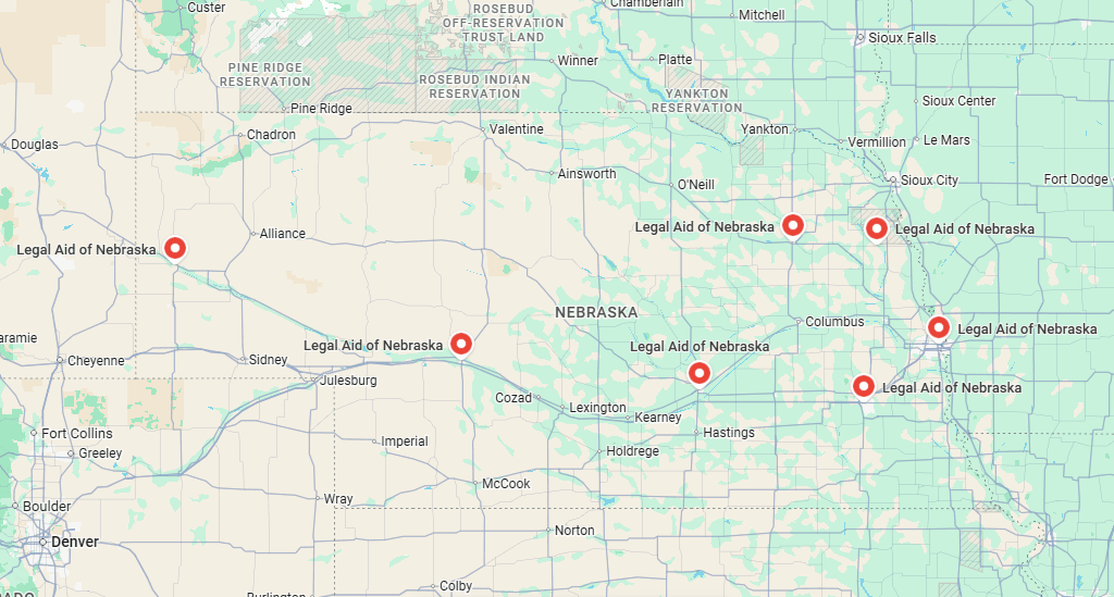 Map of Legal Aid of Nebraska locations