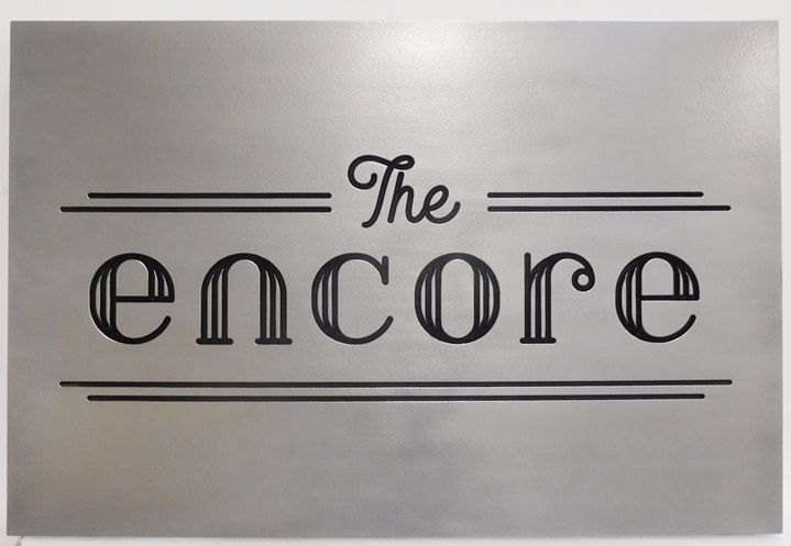 Q25003 - Elegant Polished Aluminum-plated  Engraved Sign for the "The Encore"  Restaurant 