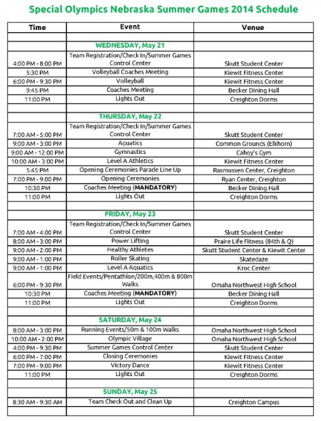 Summer Games Schedule!