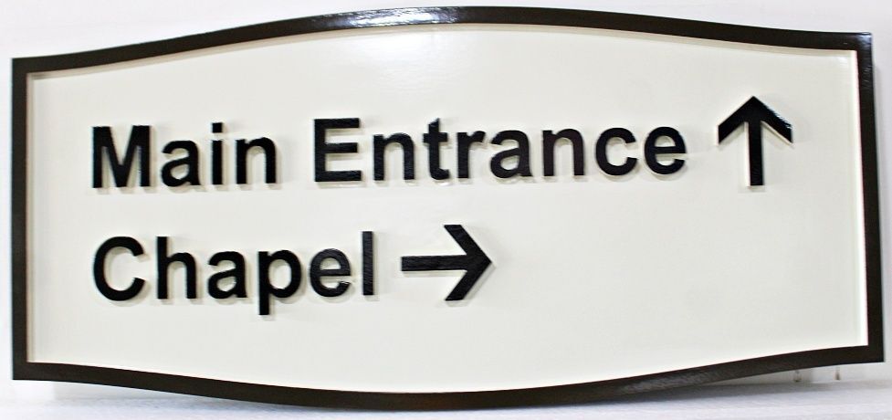 D13166- Carved HDU Directional Signs for "Main Entrance" and "Chapel"