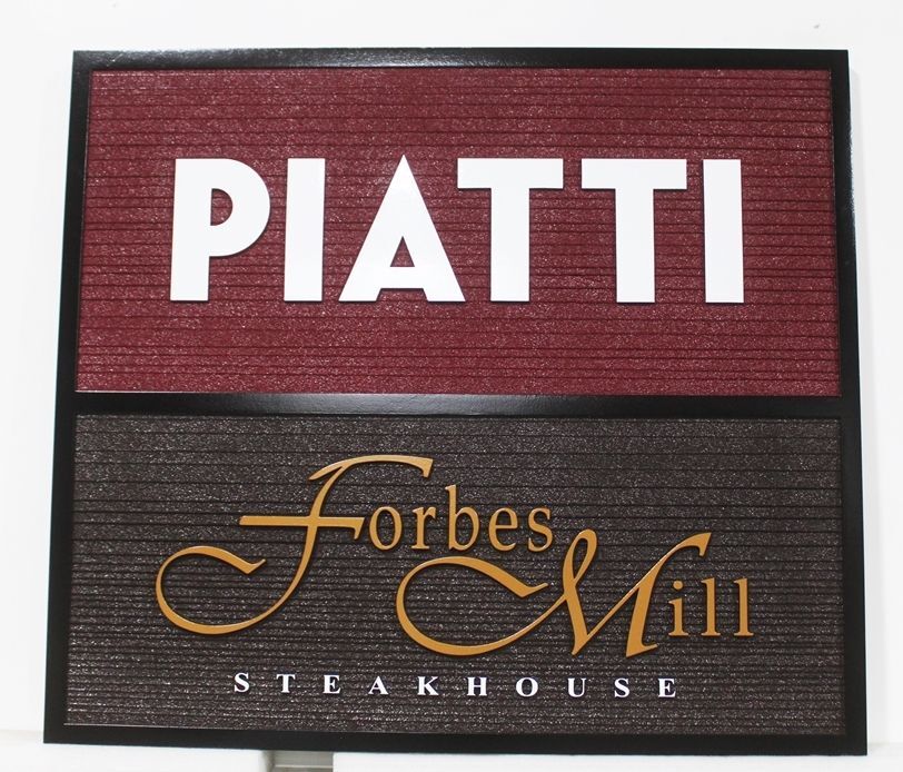 Q25056 - Carved and Sandblasted sign for "Piatti-Forbes Mill" Steakhouse