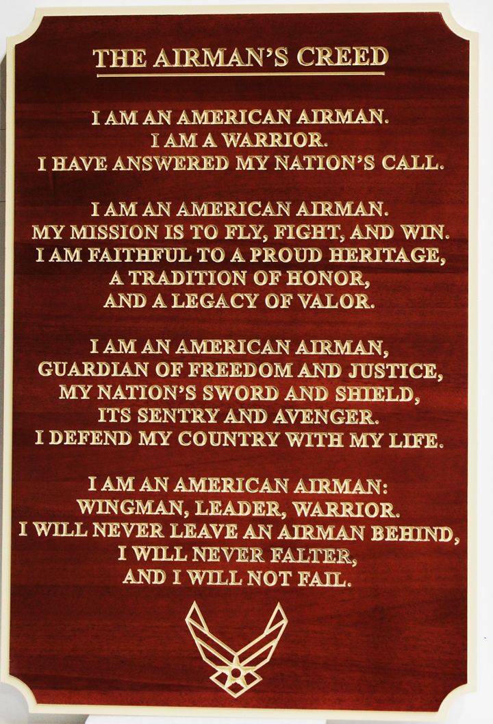 WM1435 - Engraved Mahogany plaque of the Airman's Creed for the US Air Force
