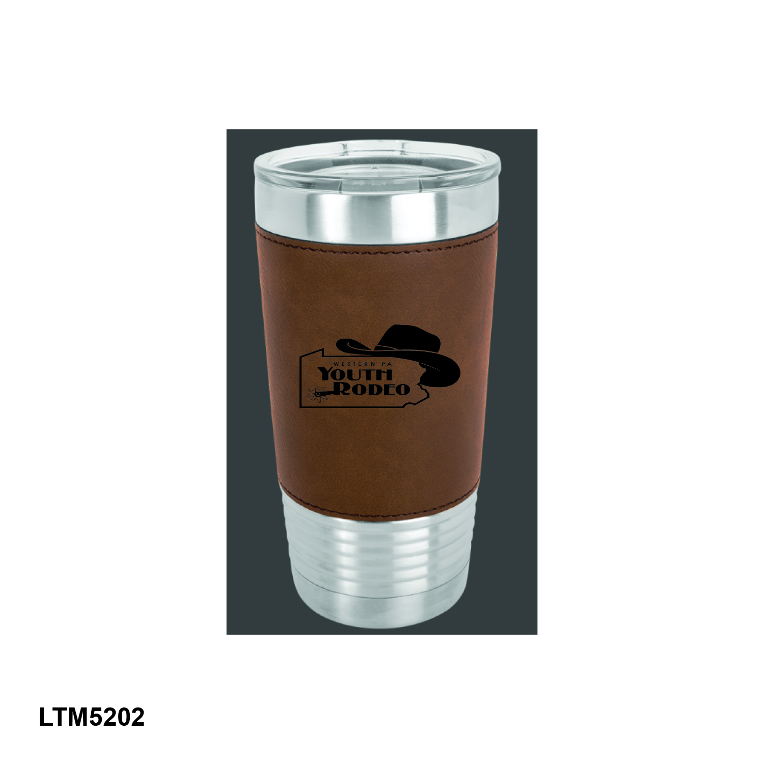 Polar Camel 20 oz. Dark Brown Laserable Leatherette Tumbler with Clear Lid