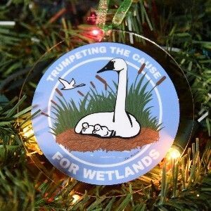 Trumpeting the cause for wetlands ornament- blue background