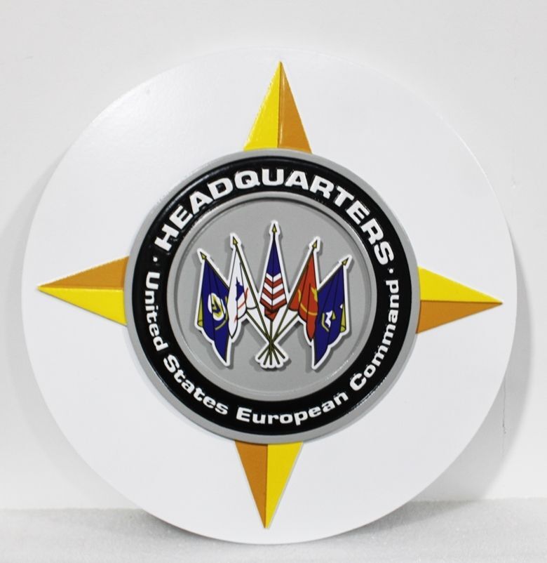 IP-1356 - Carved 2.5-D Multi-Level HDU Plaque of the Seal of the United States European Command  with Round Backer