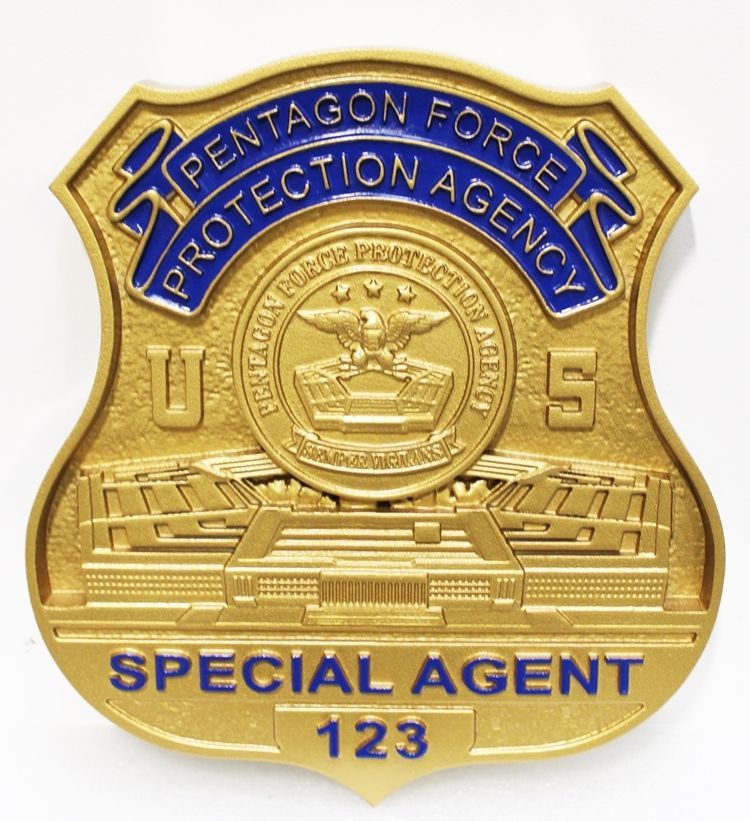 PP-1492 -  Carved 3-D Bas-Relief HDU Plaque of the Badge of a Special Agent of the Pentagon Force Protection Agency