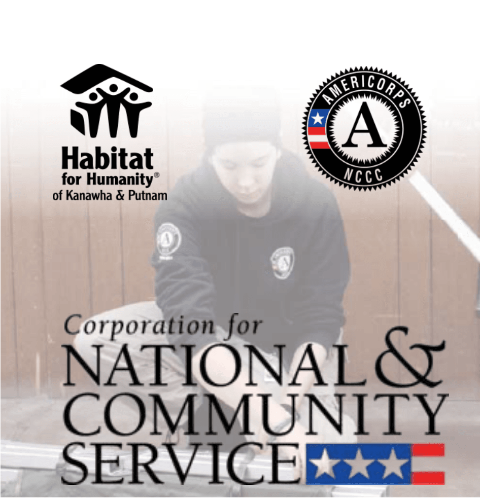 AmeriCorps NCCC and Habitat for Humanity of Kanawha & Putnam side by side, representing their partnership in building homes and communities.