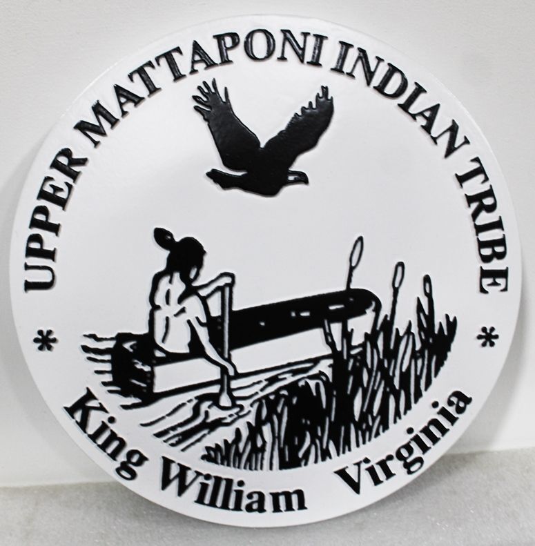 ZP-1110 - Carved 2.5-D Multi-Level HDU Plaque of the Great Seal of the Upper Mattaponi Indian Tribe