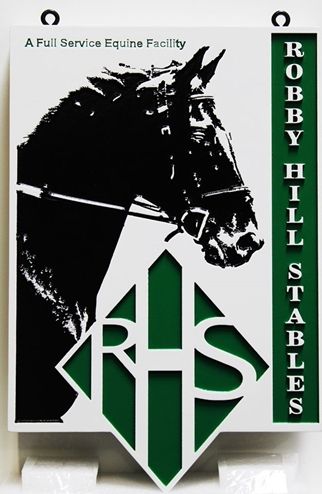 P25073 - Carved Sign for Robby Hill Stables,with  a Horse's Head and Neck in Profile.