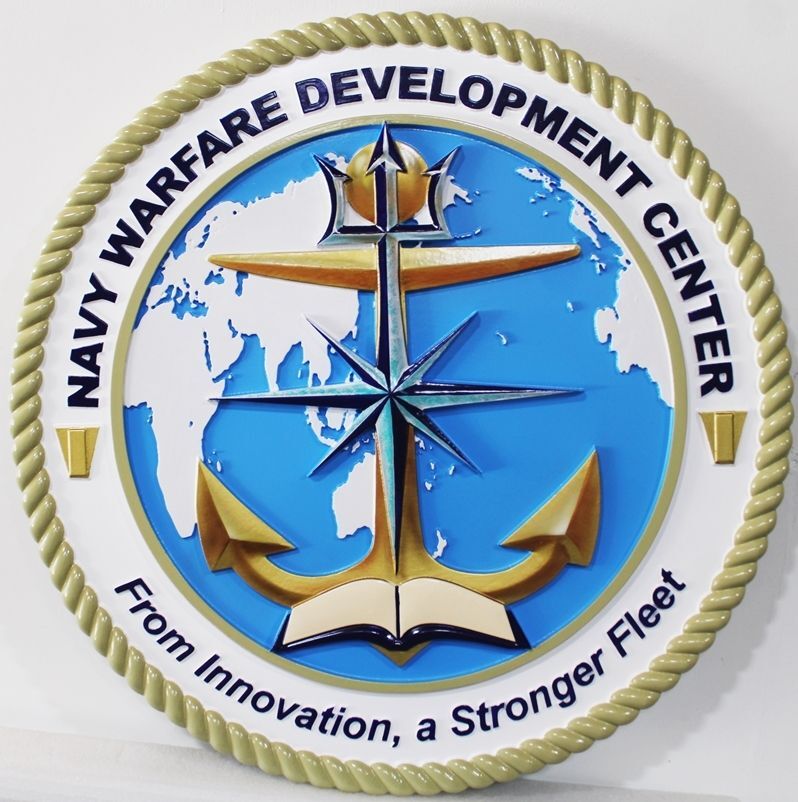 JP-2355 - Carved 3-D Bas-Relief HDU Plaque of  the  Crest of  the Naval Warfare Development Command