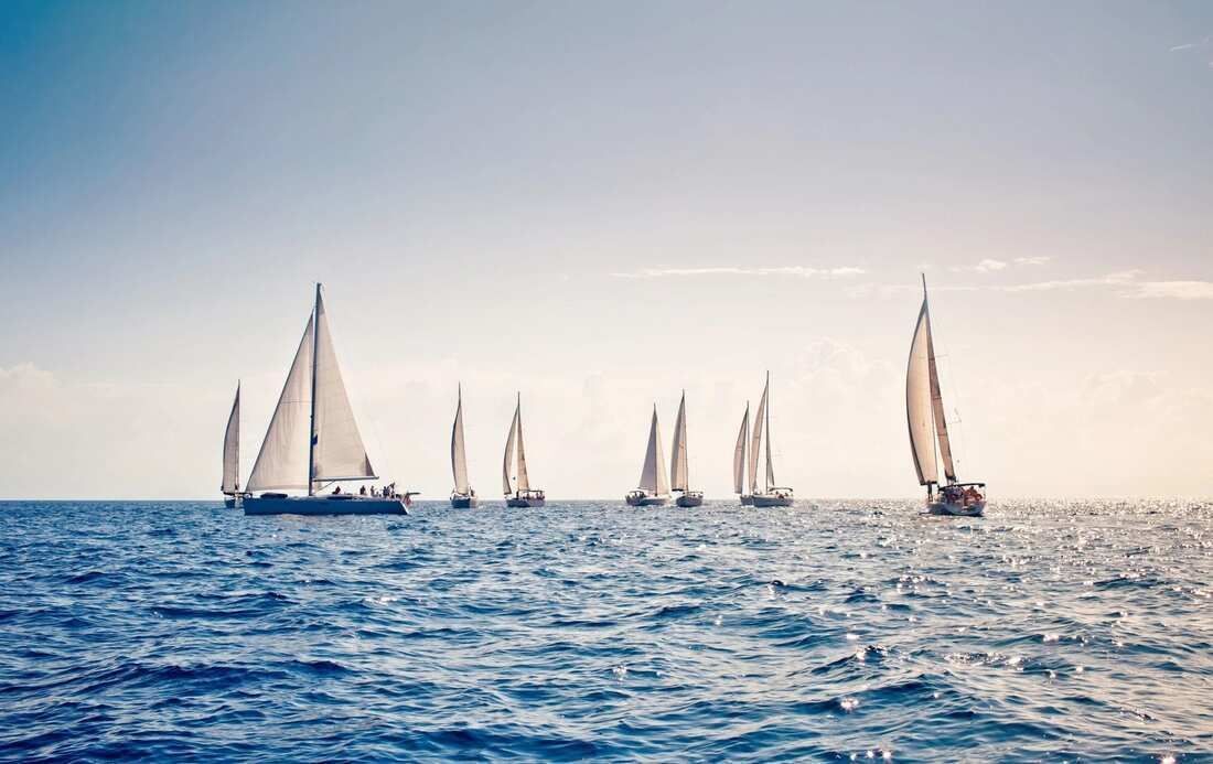 Sailboats on a lake.