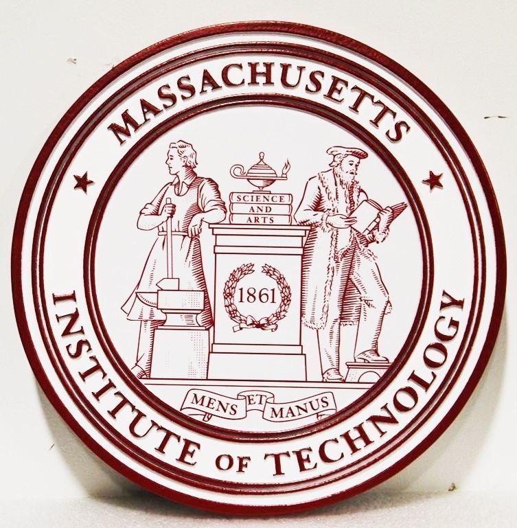 Y34341 - Carved and Engraved HDU Plaque of the Seal of the Massachusetts Institute of Technology (MIT)  