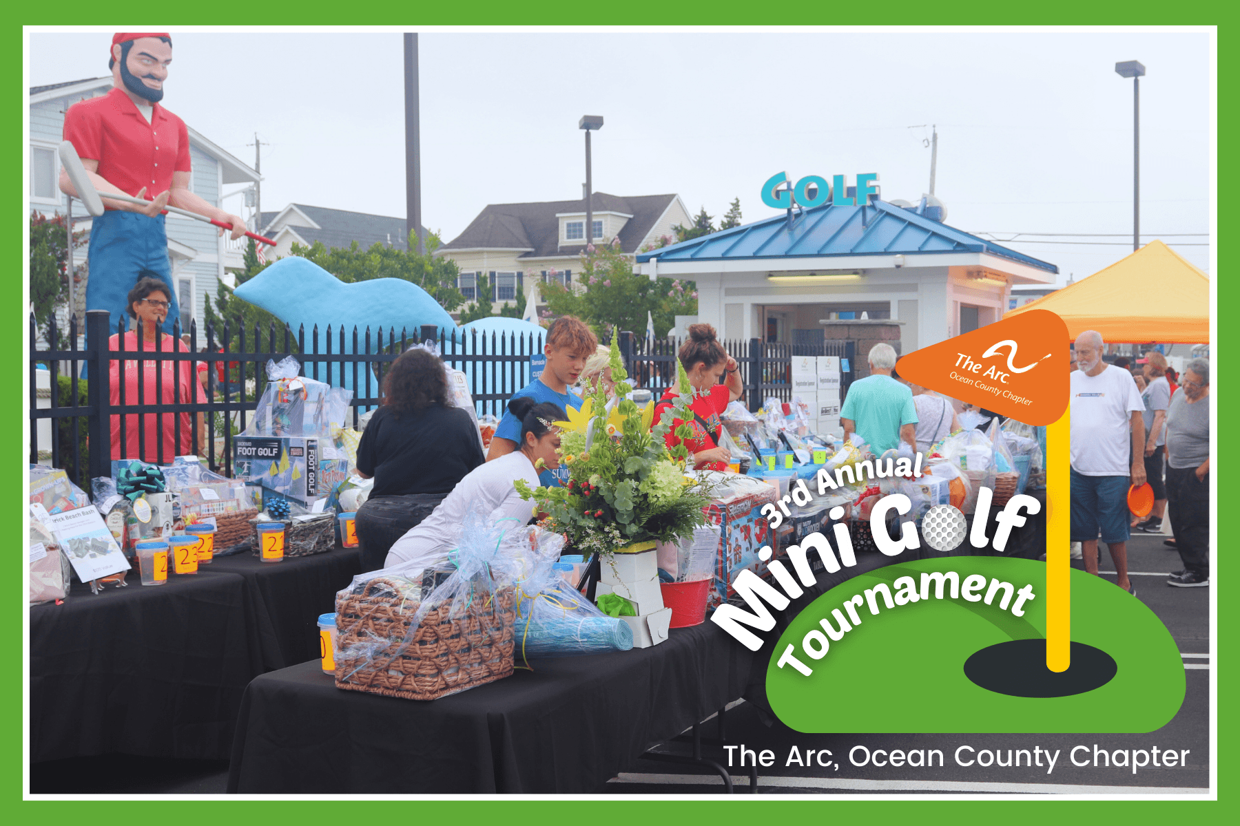 Mini golf event with gift basket auction