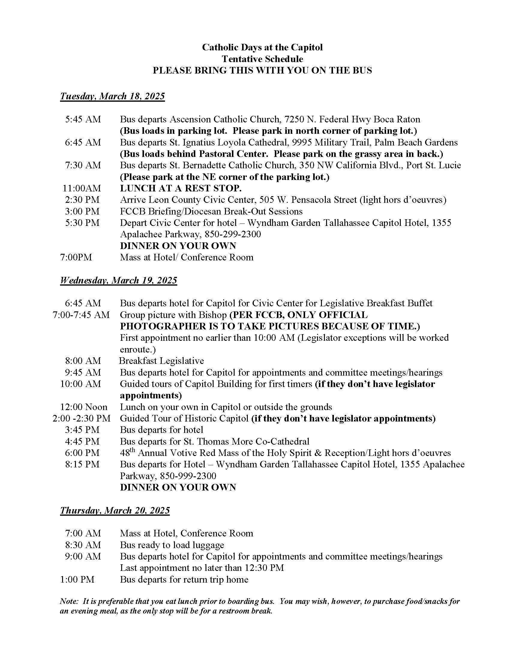 Tentative Agenda