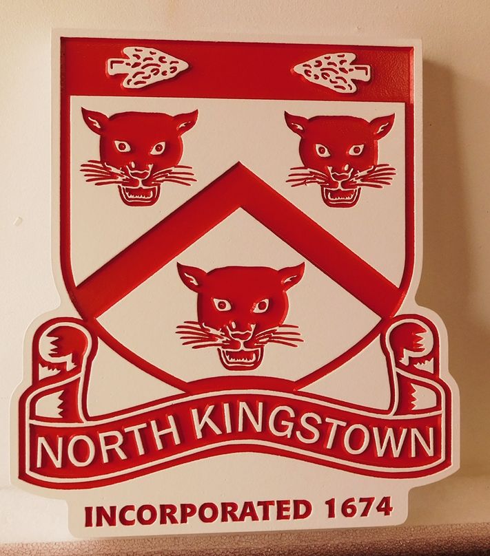 DP-1780- Carved Plaque of the Seal of the City of North Kingston,  Artist Painted