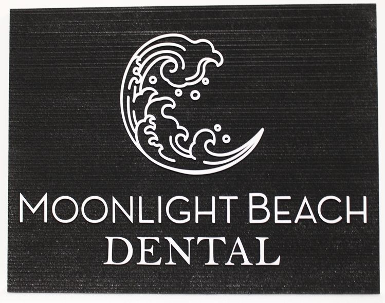 BA11609 - Carved and Sandblasted Wood Grain HDU Office Sign for "Moonlight Beach Dental" 