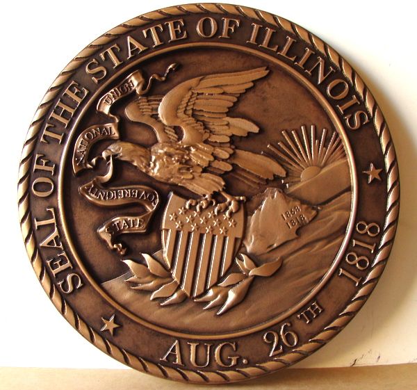 BP-1210 - Carved Plaque of the Great Seal of the State of Illinois, Bronze Plated