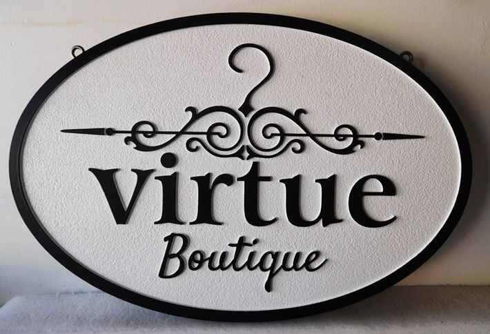 SA28815 -  Carved and Sandblasted Sign for the "Virtue Boutique" , 2.5-D Artist-Painted