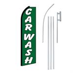 Car Wash Green Swooper/Feather Flag + Pole + Ground Spike