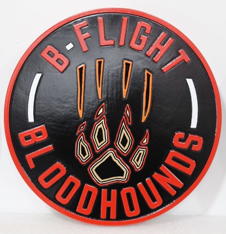 LP-8718 - Carved 2.5-D Multi-Level Raised Relief HDU Plaque of the Crest of the B-Flight "Bloodhounds" 