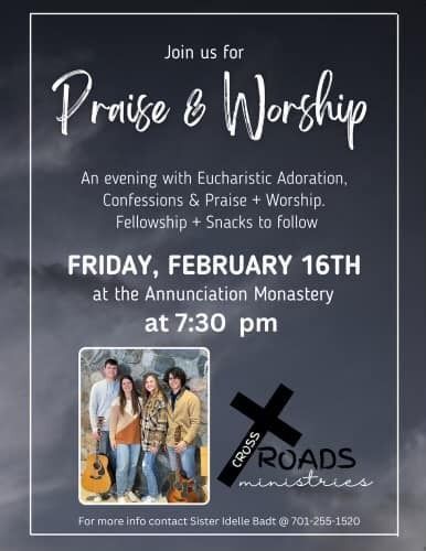 Crossroads Ministries offers evening of Praise and Worship at Annunciation Monastery
