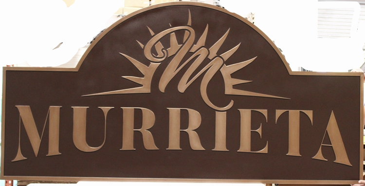 F15381 - Large 2.5-D Raised Relief HDU  Entrance Sign   entrance  Sign for  Murrieta, California, with a Rising Sun as Artwork