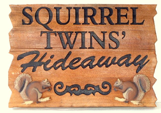 M22923- Two Squirrel Rustic Property Name Sign