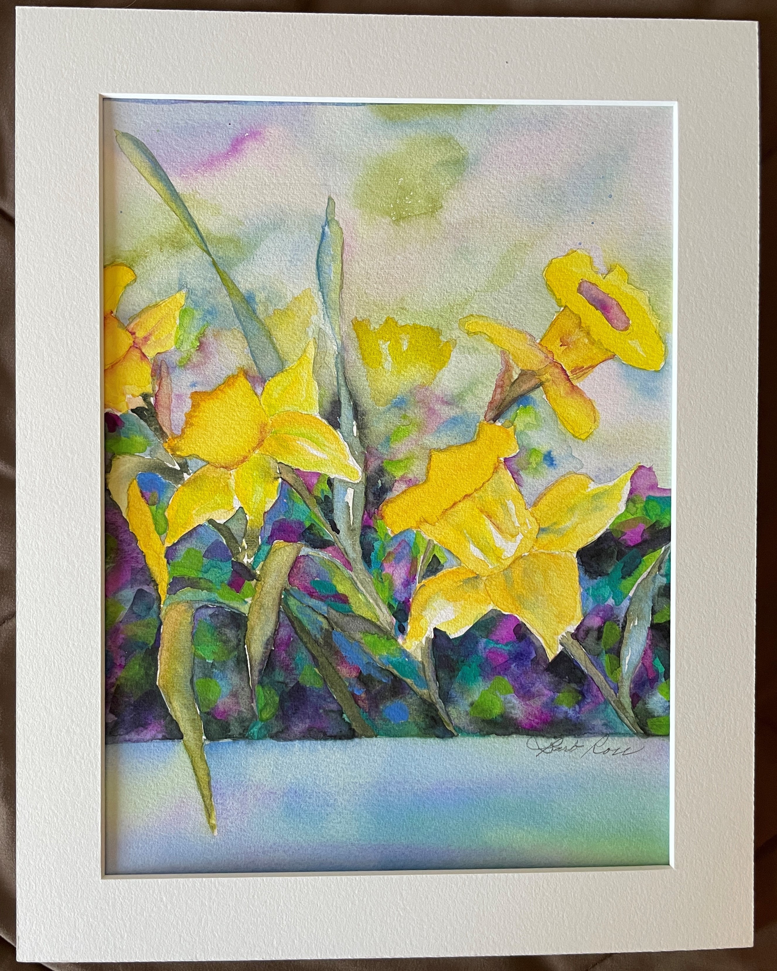 Turquoise Daffodils Matted Unframed