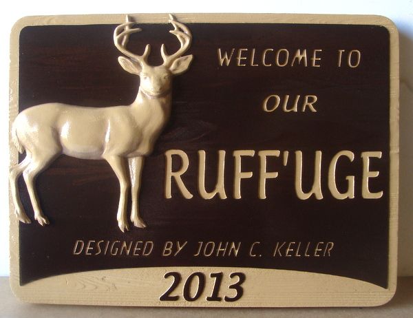 M22601 -  Cedar Sign for  Deer Refuge with Carved 3-D Deer